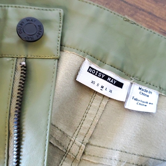 Noisy may Dresses & Skirts - Noisy May soft sage green leather look mini moto skirt